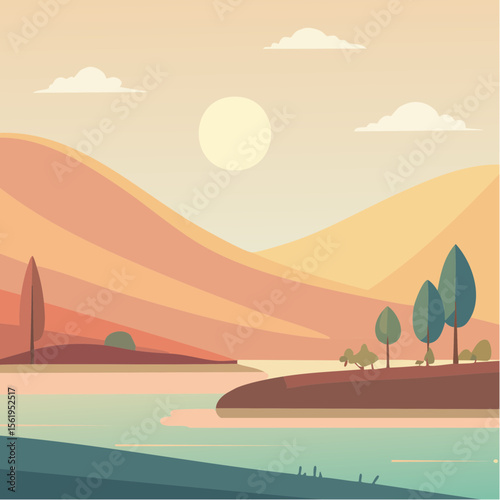 vector composition using simple shapes and a muted color palette