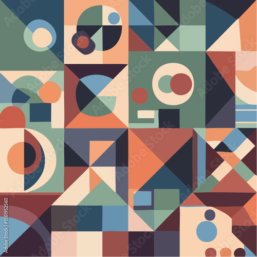 vector composition using simple shapes and a muted color palette
