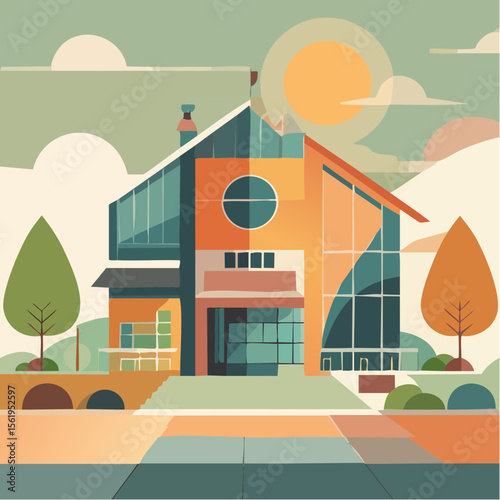 vector composition using simple shapes and a muted color palette