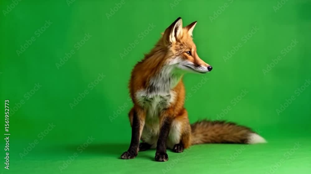 custom made wallpaper toronto digitalA fox sitting upright with a green screen background in a studio looking at the camera lens green screen animal video