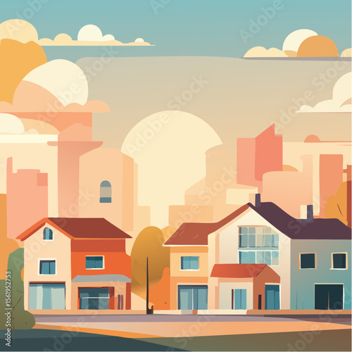 vector composition using simple shapes and a muted color palette