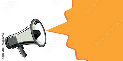 Loudspeaker, megaphone or loudspeaker with blank banner for promotional design.