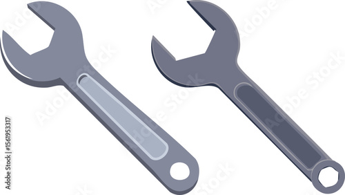 Vector Silhouette Illustration of Two Diagonally Arranged Open-End Wrenches with Clean Lines and Simplified Industrial Form on a White Background

