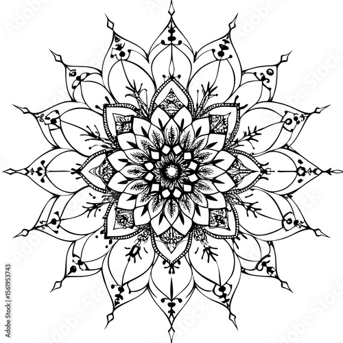 “Intricate Mandala Vector Line Art for Coloring or Decoration”