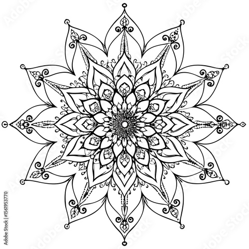“Intricate Mandala Vector Line Art for Coloring or Decoration”