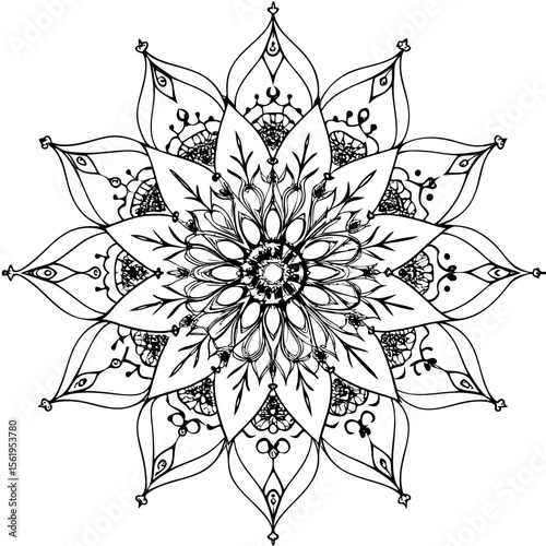 “Intricate Mandala Vector Line Art for Coloring or Decoration”
