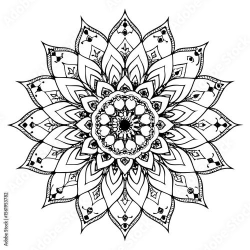 “Intricate Mandala Vector Line Art for Coloring or Decoration”