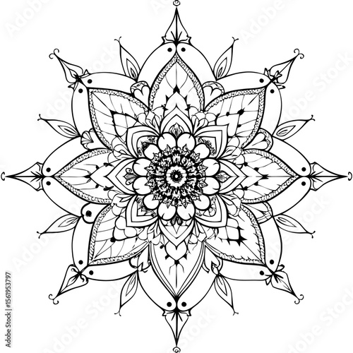 “Intricate Mandala Vector Line Art for Coloring or Decoration”