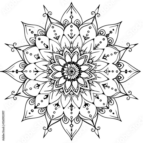“Intricate Mandala Vector Line Art for Coloring or Decoration”
