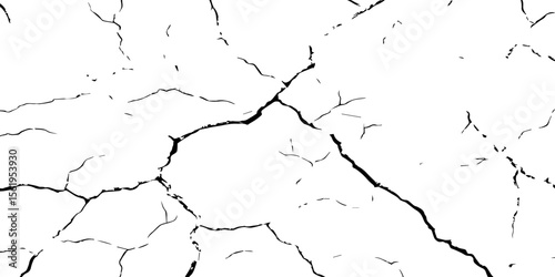 "Cracked white wall texture with deep black fracture lines. Perfect for grunge backgrounds, distressed surfaces, urban decay themes, and abstract or vintage design projects. High contrast and detail"