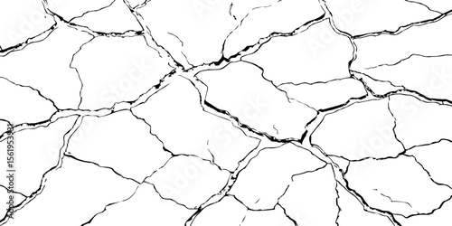 "Cracked white wall texture with deep black fracture lines. Perfect for grunge backgrounds, distressed surfaces, urban decay themes, and abstract or vintage design projects. High contrast and detail"