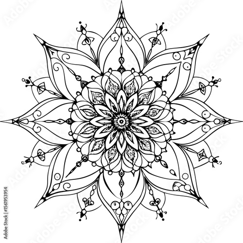 “Intricate Mandala Vector Line Art for Coloring or Decoration”