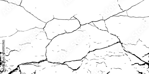 "Cracked white wall texture with deep black fracture lines. Perfect for grunge backgrounds, distressed surfaces, urban decay themes, and abstract or vintage design projects. High contrast and detail"