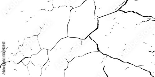 "Cracked white wall texture with deep black fracture lines. Perfect for grunge backgrounds, distressed surfaces, urban decay themes, and abstract or vintage design projects. High contrast and detail"