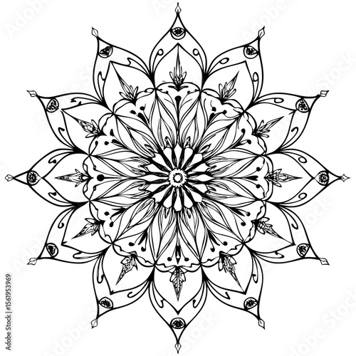 “Intricate Mandala Vector Line Art for Coloring or Decoration”
