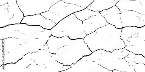 "Cracked white wall texture with deep black fracture lines. Perfect for grunge backgrounds, distressed surfaces, urban decay themes, and abstract or vintage design projects. High contrast and detail"