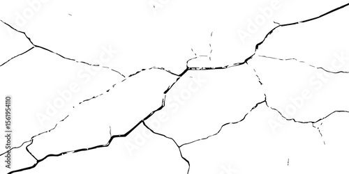 "Cracked white wall texture with bold fracture lines and rough surface details. Ideal for grunge backgrounds, vintage effects, weathered surfaces, or architectural decay design elements"