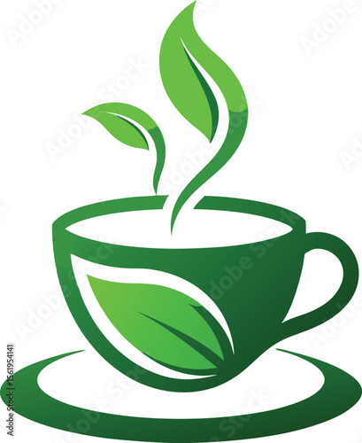 cup of tea Green Leaves Logo Symbol On Transparent Background 