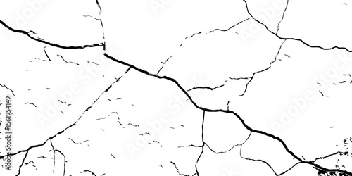 "Cracked white wall texture with bold fracture lines and rough surface details. Ideal for grunge backgrounds, vintage effects, weathered surfaces, or architectural decay design elements"