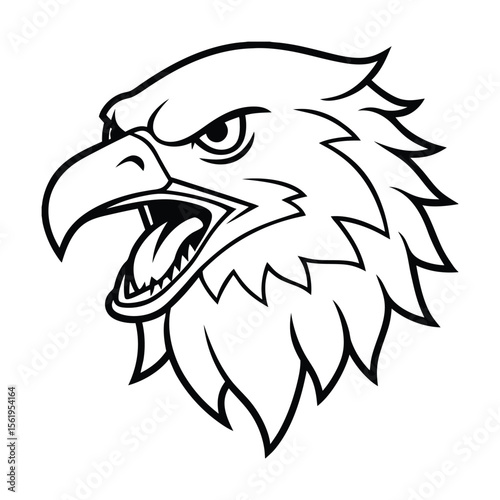 snarling eagle head in sharp downward glance line version one on white background Vector illustration