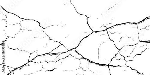 "Cracked white wall texture with detailed fracture lines and distressed surface. Perfect for grunge design, aging effects, backgrounds, or architectural deterioration themes"