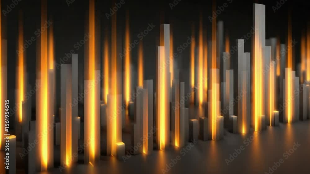 Abstract cityscape of glowing, vertical rectangular forms Abstract cityscape of glowing, vertical rectangular forms