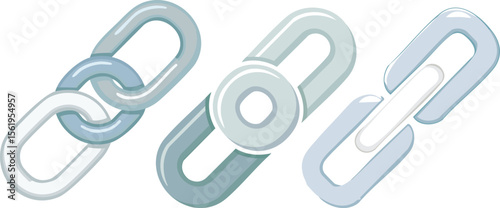 Vector Illustration of Three Stylized Chain Links with a Clean Modern Design Showing Connection, Interruption, and Breakage on a White Background

