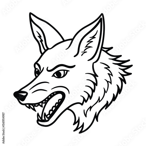 snarling jackal head sketch with fur ripple lines version two on white background Vector illustration