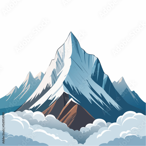 Vector illustration of a winter mountain landscape with snow, trees, and sky