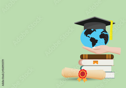 Hand holds a globe symbolizing education and global achievement, Ideal for educational content, graduation announcements, or international studies, 