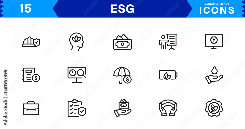 Fototapeta premium Modern ESG Icons - Ideal for Apps, Websites, and Marketing in the Sustainability and Responsibility Space