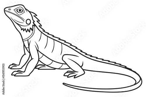 Line art of a cunning basilisk, suitable for a coloring page, simple lines, no shading, clear outlines, black and white
