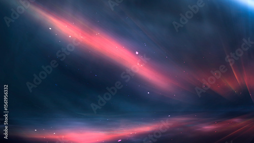 Fototapeta Naklejka Na Ścianę i Meble -  Fantasy mountain dark night landscape, starry sky, unknown planet, neon.