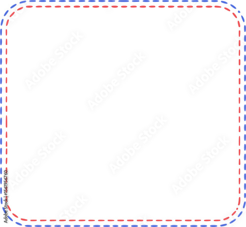 This image shows a white rectangular box with rounded corners and a dashed border in blue and red. It resembles an empty frame or container, likely used as a design template or UI element.

