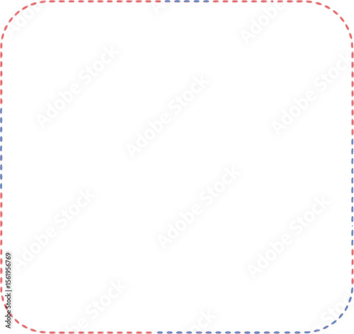 This image shows a white rectangular box with rounded corners and a dashed border in blue and red. It resembles an empty frame or container, likely used as a design template or UI element.

