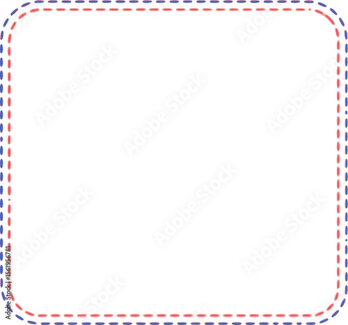 This image shows a white rectangular box with rounded corners and a dashed border in blue and red. It resembles an empty frame or container, likely used as a design template or UI element.

