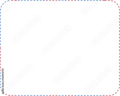 This image shows a white rectangular box with rounded corners and a dashed border in blue and red. It resembles an empty frame or container, likely used as a design template or UI element.

