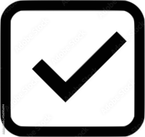 This image is an icon with a black check mark inside a black-bordered square. The background is white, and the design is simple and flat.

