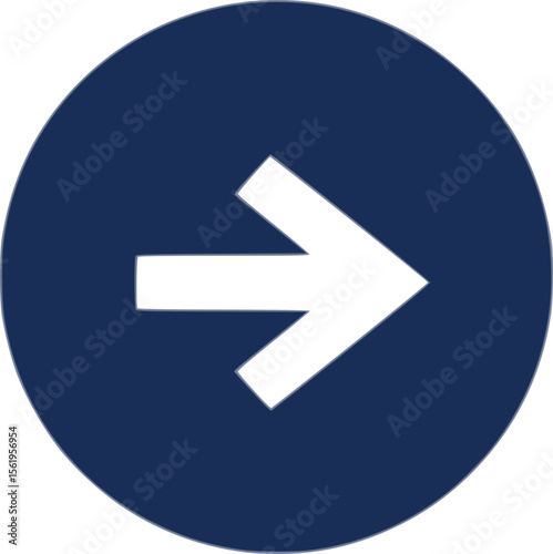 This image is a simple icon featuring a white right-pointing arrow inside a dark navy blue circle. The background is white, and the overall style is flat and minimalistic.


