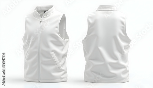 Isolated White Vest Front and Back on Clean Background
