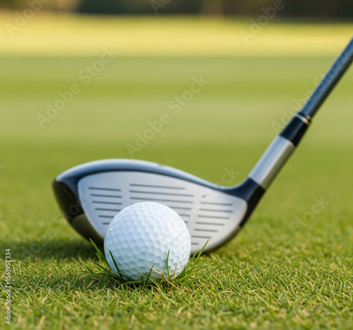 Golf Club and Ball on Green Grass at Golf Course – Outdoor Sport and Leisure Concept