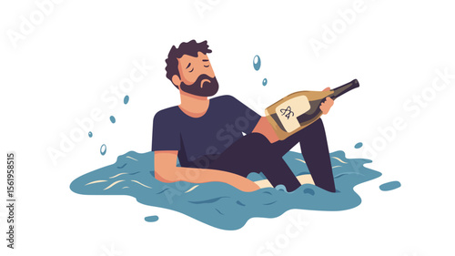Alcohol Addiction Problems Lineart Concept Drunk Illustration