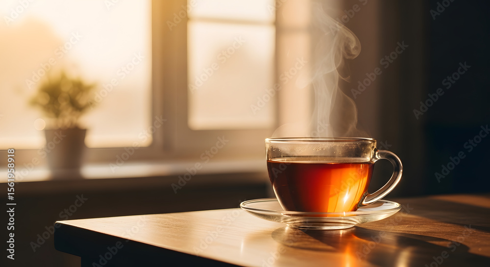 Fototapeta premium Morning Tea by the Window: Warmth and Serenity