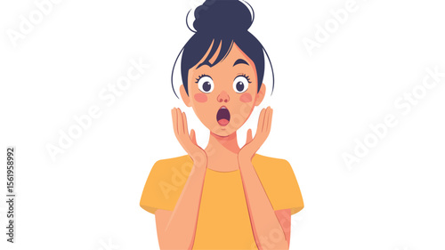 Amazed Woman Looking at Unbelievable Event, Surprised Expression in EPS Image