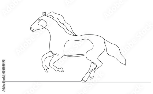 continuous line galloping horse stallion running animal sketch drawing editable stroke vector illustration