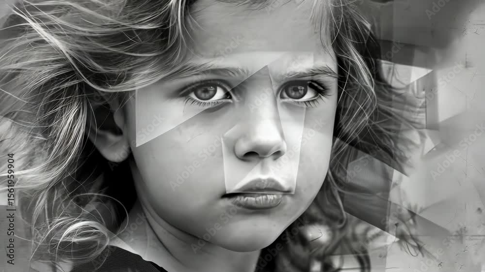 A child showcases a thoughtful expression, framed by unique geometric patterns, highlighting their captivating features and emotion A child showcases a thoughtful expression, framed by unique geometric patterns, highlighting their captivating features and emotion