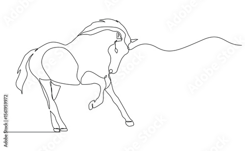 continuous line galloping horse stallion running animal sketch drawing editable stroke vector illustration