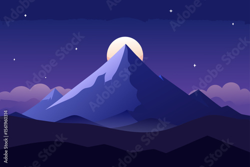 Majestic Night Mountain Landscape A Serene Moonlit Peak Illustration