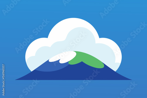 Serene Mountain Landscape Cloud-Capped Peak Illustration