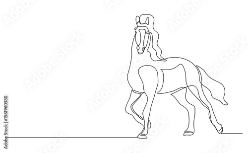 continuous line galloping horse stallion running animal sketch drawing editable stroke vector illustration